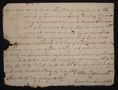 “Summons for Andrew Johnson to Testify for James Stoops agt. Lodovich Hendrix”