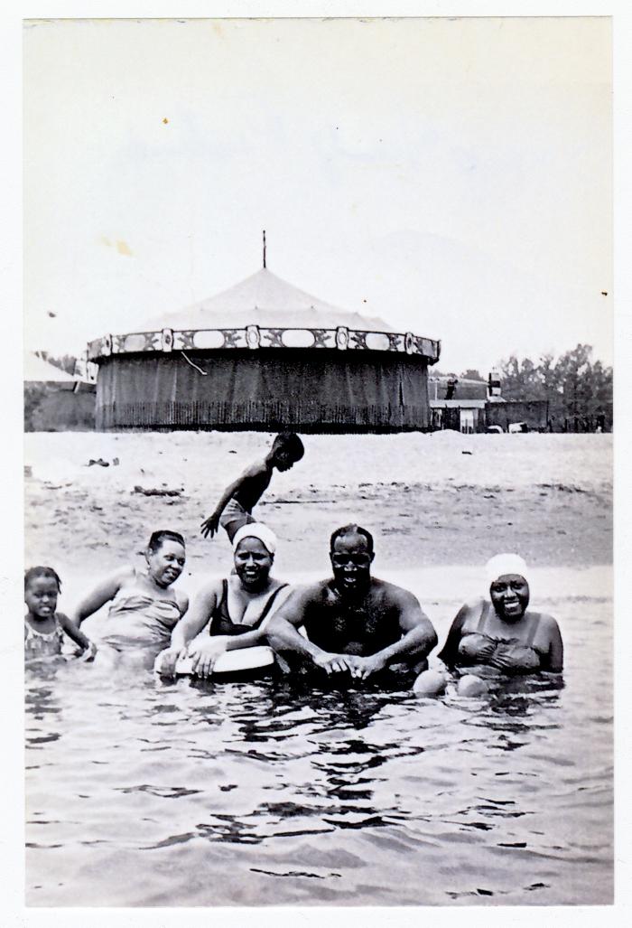 The Ringgold family swimming at Sparrow's Beach, 1953