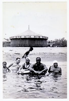 The Ringgold family swimming at Sparrow's Beach, 1953