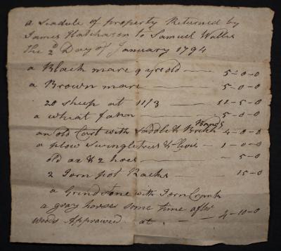 Property returned to Samuel Wallis by James Hatcherson