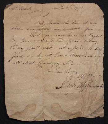 Hiring agreement for enslaved boy Jem by Richard Tilghman