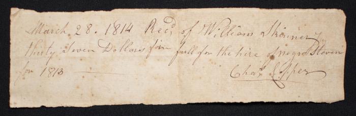 Record of the hire of enslaved person Steven by William Skinner 