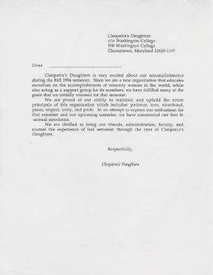 Cleopatra's Daughters form letter