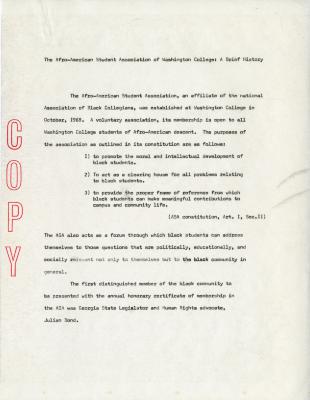 History of the Afro-American Student Association at Washington College