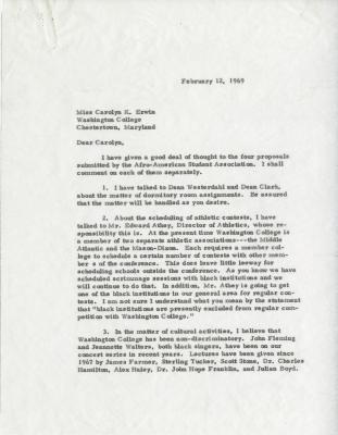 Pres. Daniel Gibson letter to Miss Carolyn Erwin