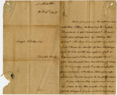 Letter from Alphonsa Blake to their lawyer Joseph Wickes
