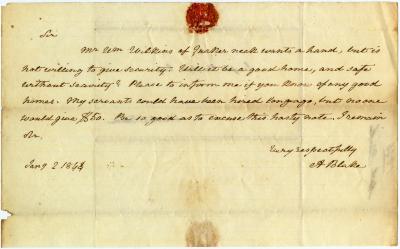 Letter from Alphonsa Blake to their lawyer Joseph Wickes
