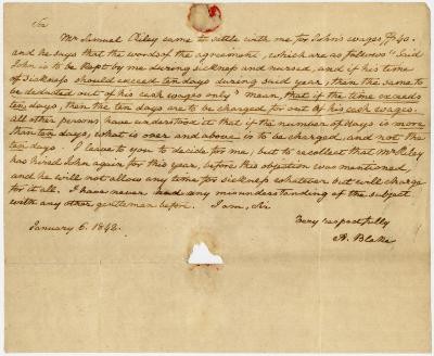 Letter from Alphonsa Blake to their lawyer Joseph Wickes