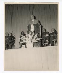 Delivering a speech at the new Garnet School opening ceremony