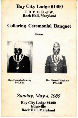 Bay City Lodge Collaring Ceremony program for the Improved Benevolent and Protective Order Elks of the World
