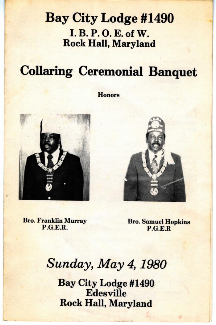 Bay City Lodge Collaring Ceremony program for the Improved Benevolent and Protective Order Elks of the World