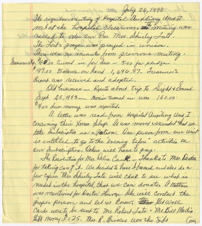 Hospital Auxiliary Unit II meeting minutes