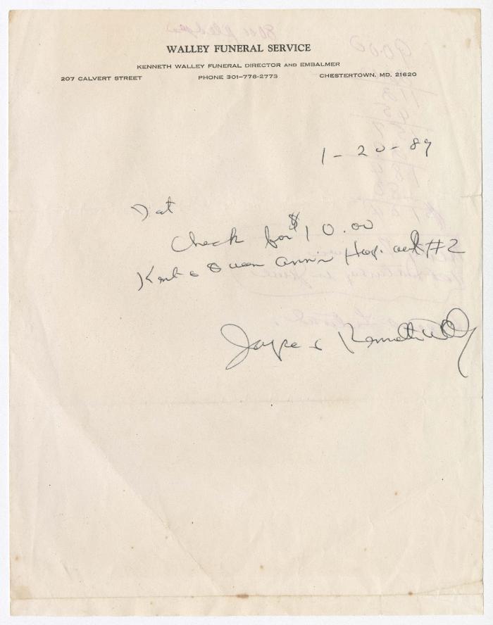 Check from Kenneth Walley to the Hospital Auxiliary