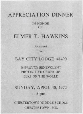 Elmer T. Hawkins appreciation dinner program