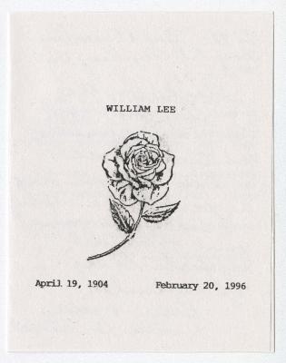 William Lee memorial thank you card