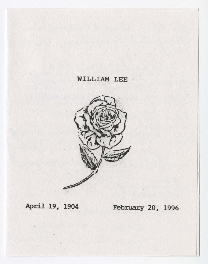 William Lee memorial thank you card