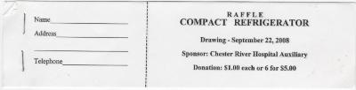 Raffle ticket for compact refrigerator