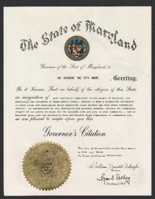 State of Maryland governor's citation 