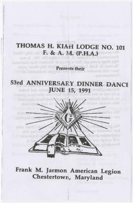 Program for the Thomas H. Kiah Lodge No. 101's 53rd anniversary dinner dance
