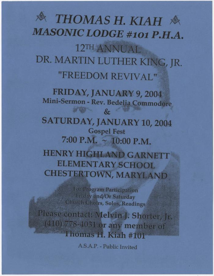 Flier to the 12th annual Dr. Martin Luther King, Jr. “freedom revival” 
