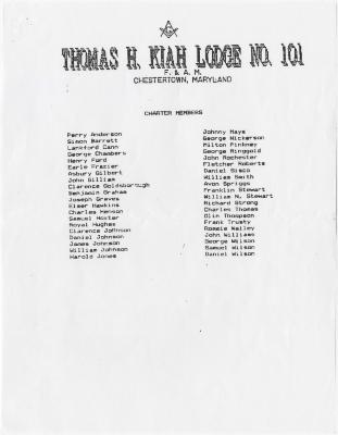 Thomas H. Kiah Lodge No. 101 charter members list

