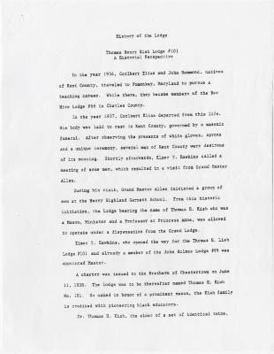 "History of the Lodge: Thomas Henry Kiah Lodge #101; A Historical Perspective"