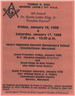 Flier to the 6th annual Dr. Martin Luther King, Jr. “freedom revival” event
