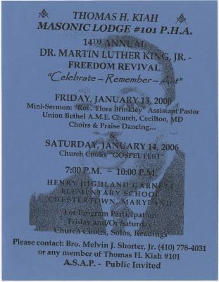 Flier for the 14th annual Dr. Martin Luther King, Jr. Freedom Revival
