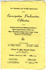 Program for the Order of Eastern Star’s one hundred and twelth anniversary of the Emancipation Proclamation celebration