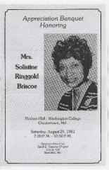 Program for banquet honoring Solistine Ringgold Briscoe