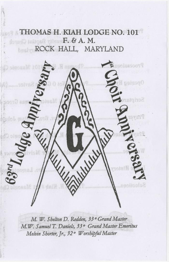 Program for the 63rd anniversary of the Thomas H. Kia Lodge No. 101 