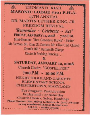 Flier for the 15th annual Dr. Martin Luther King, Jr. freedom revival event

