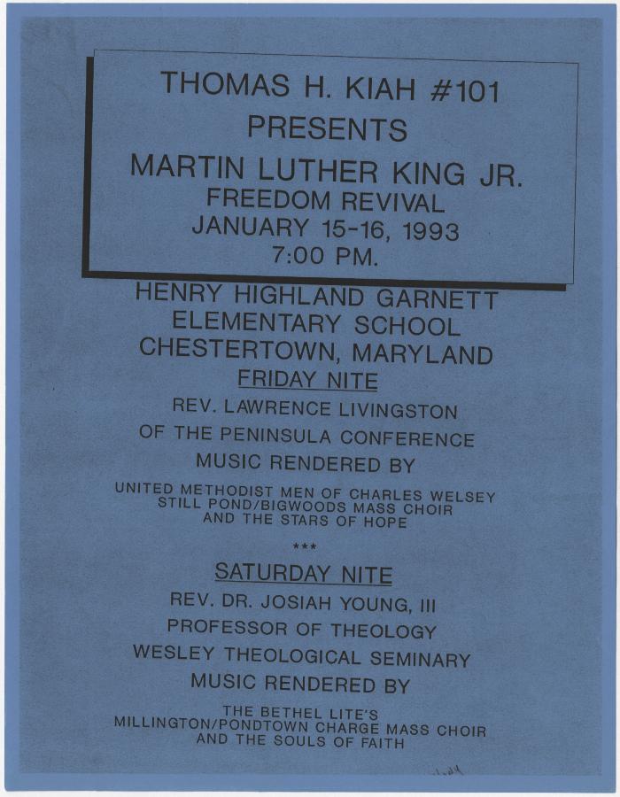 Flier for the Martin Luther King Jr. freedom revival choir event 
