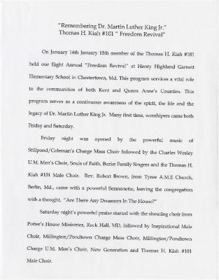 "Remembering Dr. Martin Luther King Jr.'' Thomas H. Kiah #101  "freedom revival"