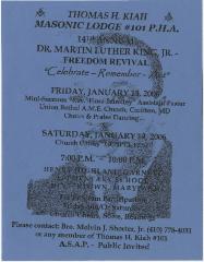 Flier for the 14th annual Dr. Martin Luther King, Jr. Freedom Revival
