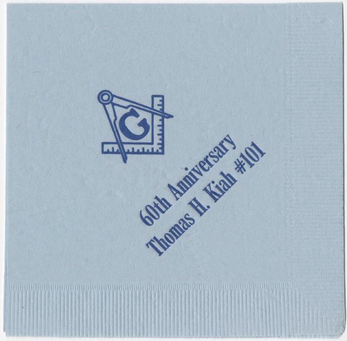 Thomas Henry Kiah Lodge No. 101 60th anniversary cocktail napkin