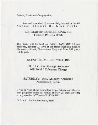 Flier for the Dr. Martin Luther King, Jr. Freedom Revival
