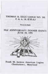 Program for the Thomas H. Kiah Lodge No. 101's 53rd anniversary dinner dance
