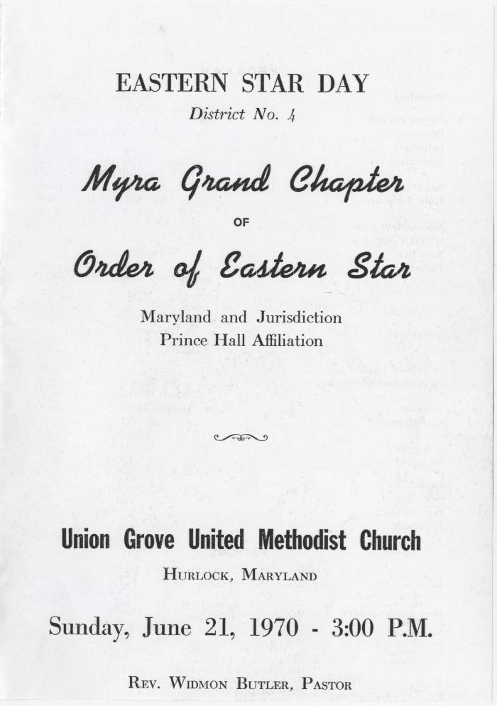 Program for the Order of the Eastern Star's Eastern Star Day church service 