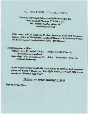 Flier for the 3rd Annual Thomas H. Kiah #101 Dr. Martin Luther King, Jr. Freedom Revival
