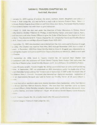 59th anniversary history of the Sarah E. Travers Chapter No. 50 of the Order of Eastern Stars