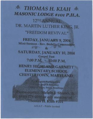 Flier to the 12th annual Dr. Martin Luther King, Jr. “freedom revival” 
