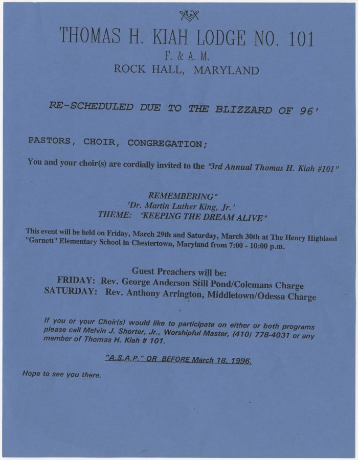 Rescheduling the 3rd annual remembering Dr. Martin Luther King Jr. event
