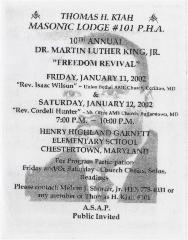 Flier to the 10th annual Dr. Martin Luther King, Jr. “freedom revival” 
