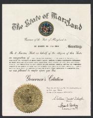 State of Maryland governor's citation 