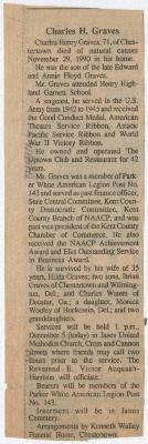 Obituary for Charles (Charlie) Graves, Nov. 1990 Part 1