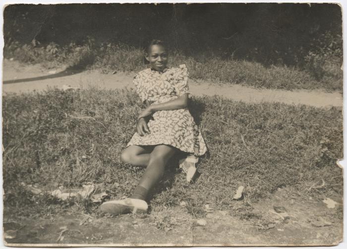 Hilda Graves, wife of Charlie Graves, Old Garnett school lot, circa 1942
