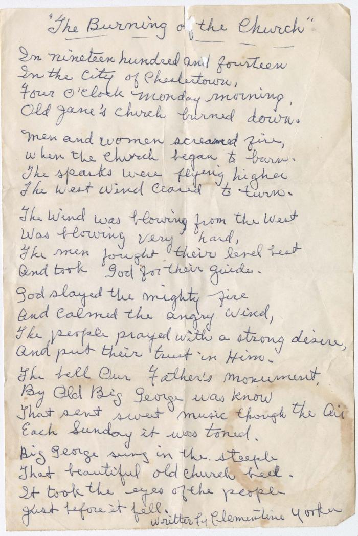 Clementine Yorker (great-aunt of Monica Graves) rendition of the Burning of Janes Church