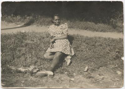 Hilda Graves, wife of Charlie Graves, Old Garnett school lot, circa 1942

