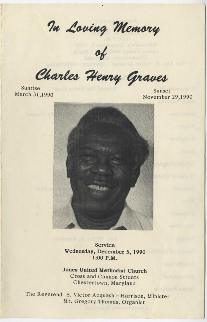 Funeral Program for Charlie Graves, December 5th, 1990